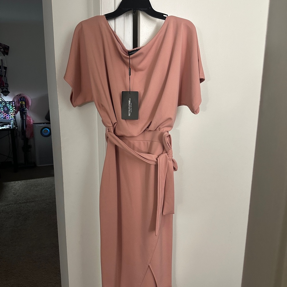 PrettyLittleThing Blush Midi Dress with Tie
